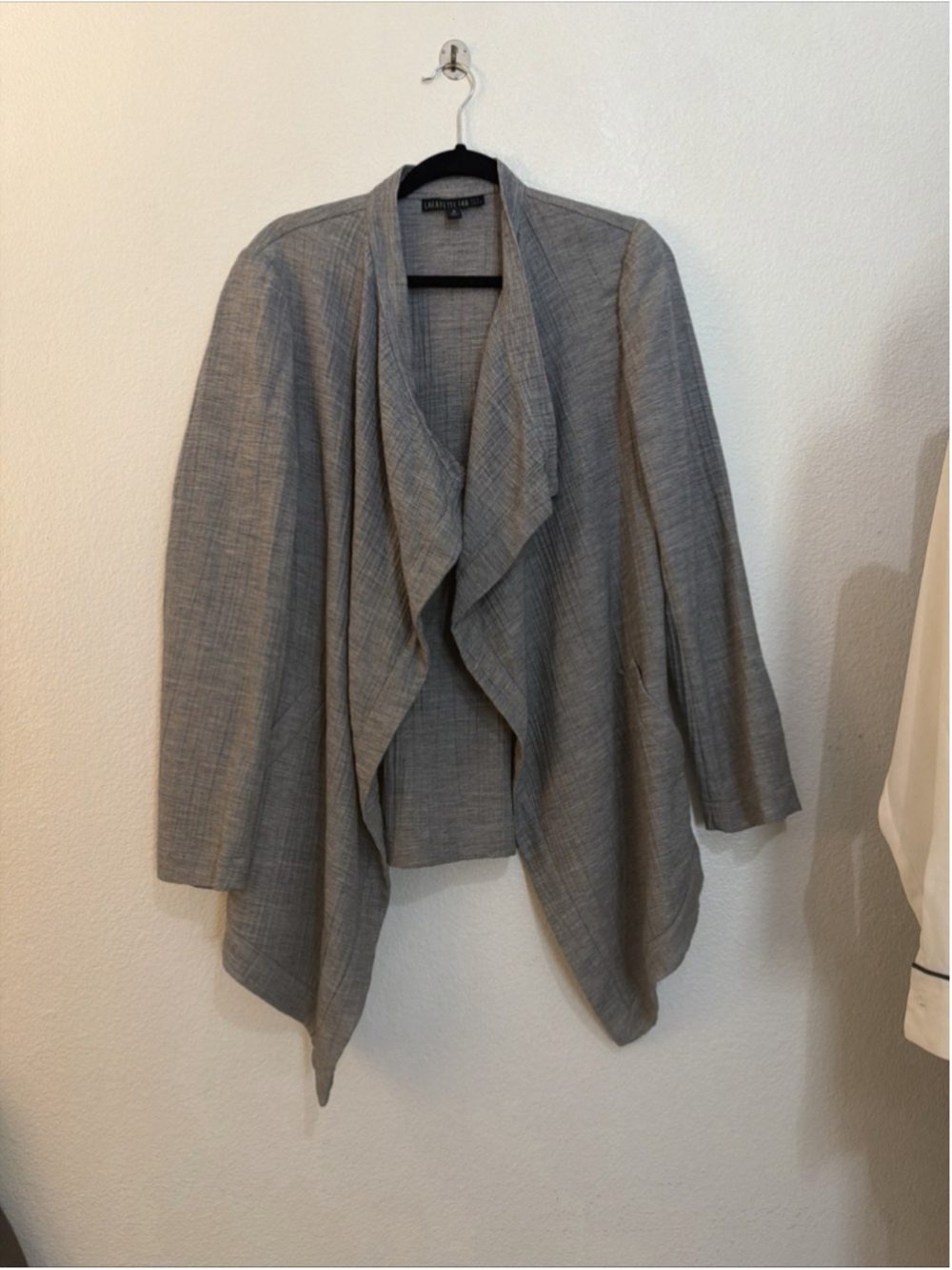 Lafayette 148 Womens Size 10 Gray Open Front Waterfall Silk Blend Jacket 250502 - Picture 2 of 7